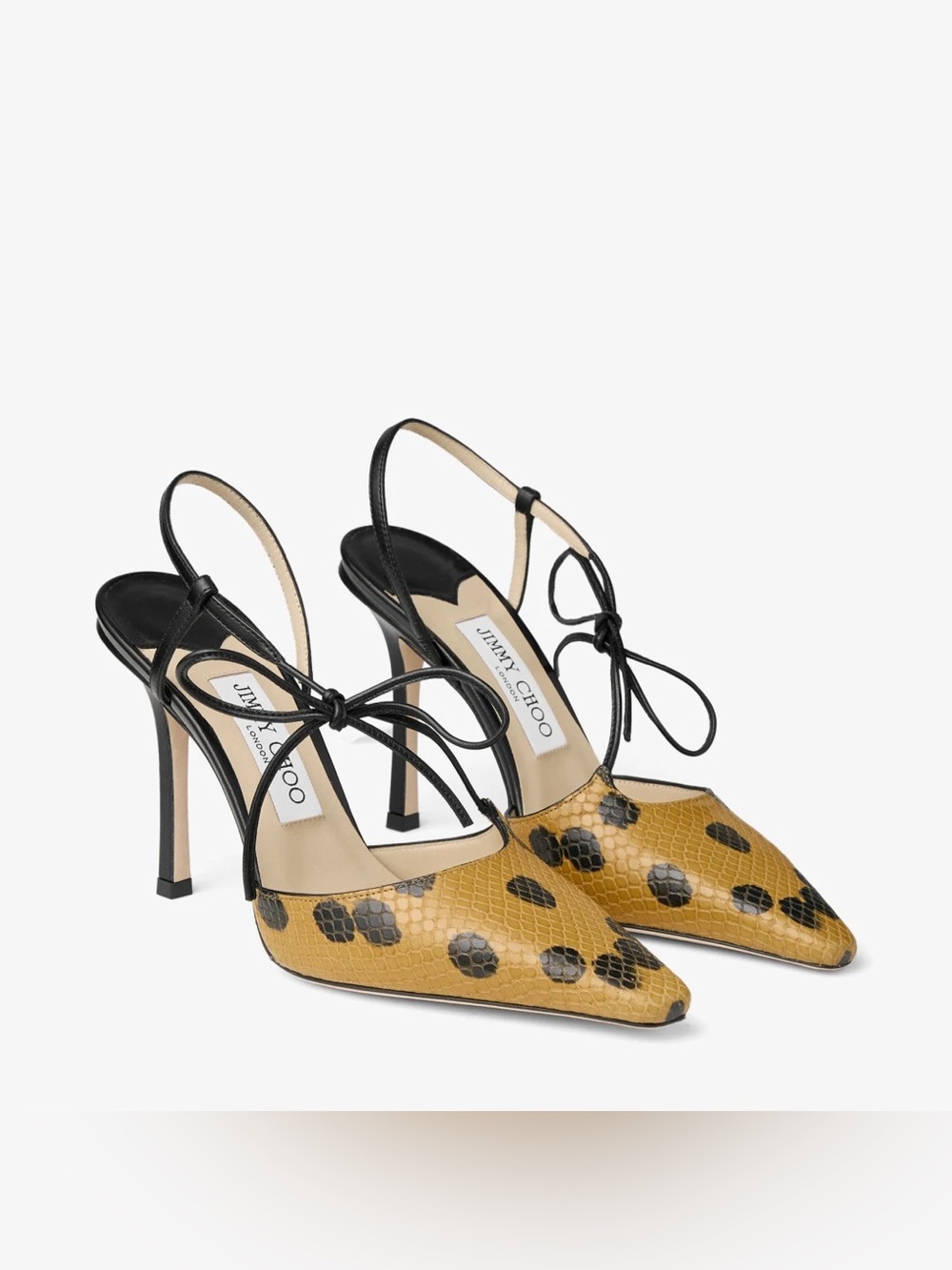 Jimmy Choo Bow Spotted Elaphe Printed Leather Sandal Heels Size 38